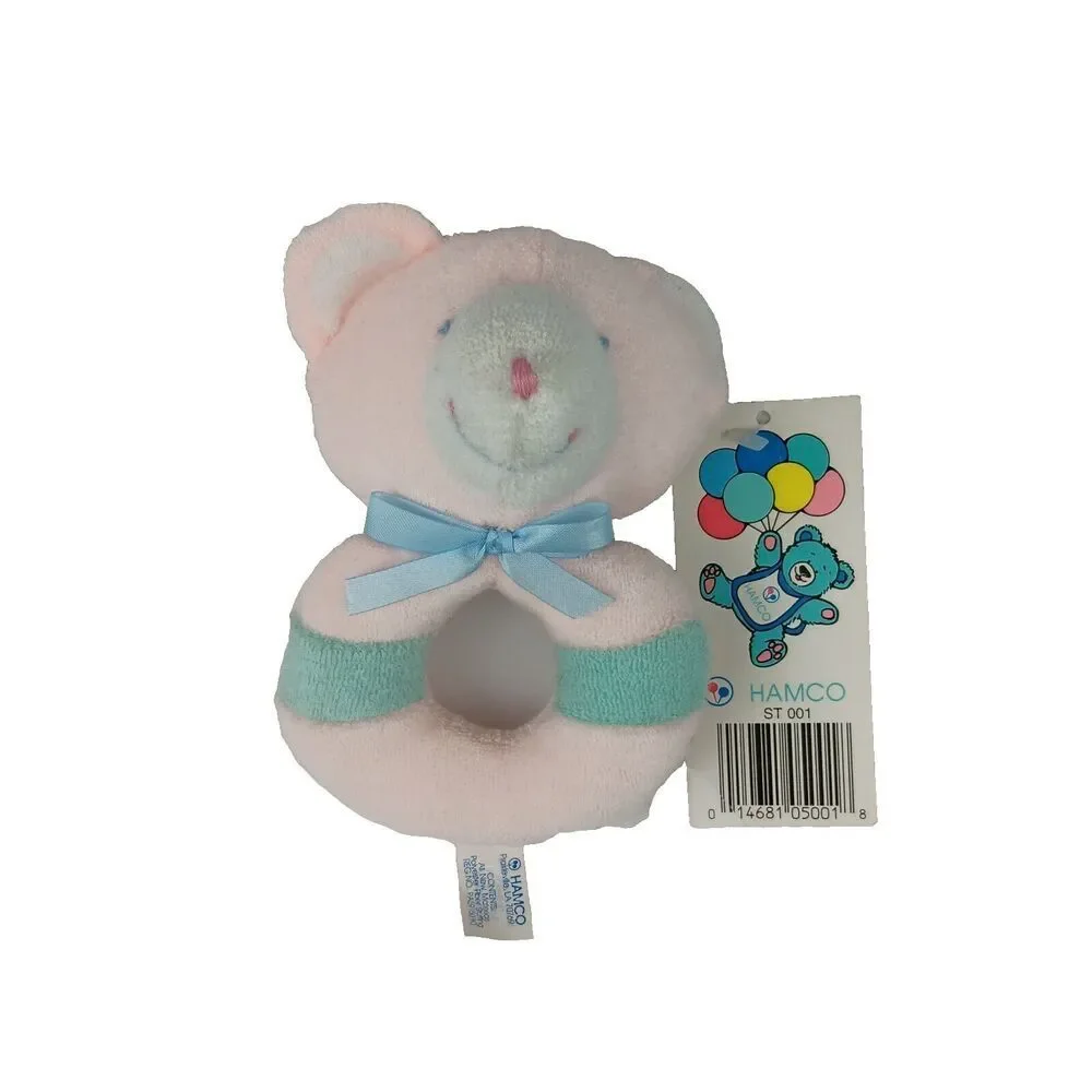 Hamco Pink Plush Bear Rattle Pastel Terrycloth 5 Inch Has Original Tags Vintage